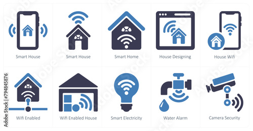 A set of 10 Smart Home icons as smart home, smart house, house designing