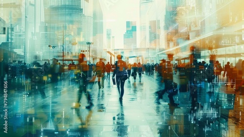 Abstract illustration of a white-collar workplace, depicting a modern office environment.