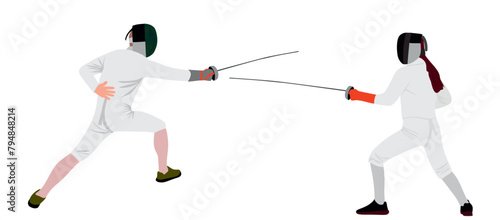 Fencing duel competition, Vector fencing players against of traffic spots, Sword fighting