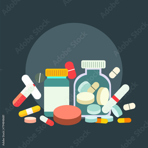 Overdose Drunk Narcotic Drugs Medicine Capsule Pill in Bottle