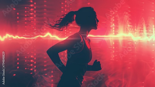 A runner runs through a red neon city.