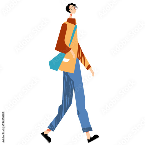 illustration vector graphic of a man cartoon character wearing wearing stylish and casual clothes to go to college, manly, still cute. Good for infographic, character and sign icons. © Yulia