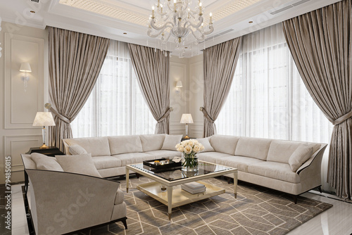 A sophisticated blend of white and classic style living room  creates an inviting atmosphere