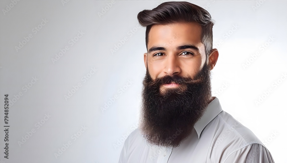 Obraz premium Man with big beard smiling on a white background