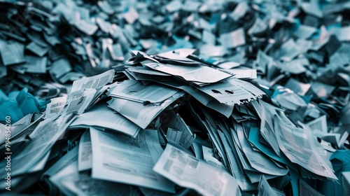 An illustration of digital data waste concept, depicting a large pile of oversized, useless files and folders symbolizing excessive information storage in the digital space. photo