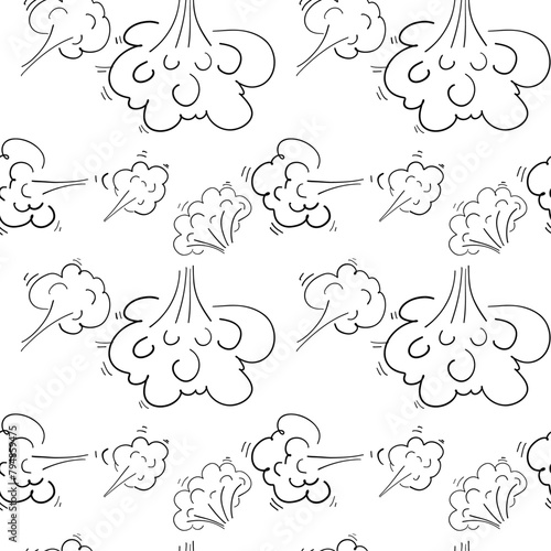 White smoke as a hand drawn pattern resembling a cloud. Vector illustration in Doodle style.