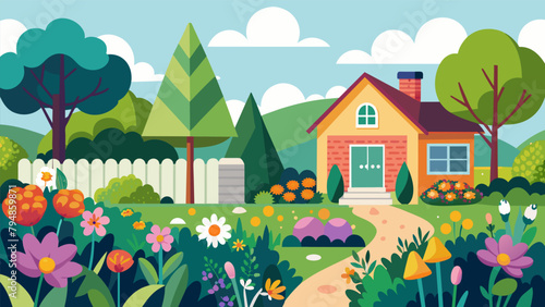 A charming front yard garden bursting with colors and scents that invite pollinators in and add to the aesthetic of the neighborhood.