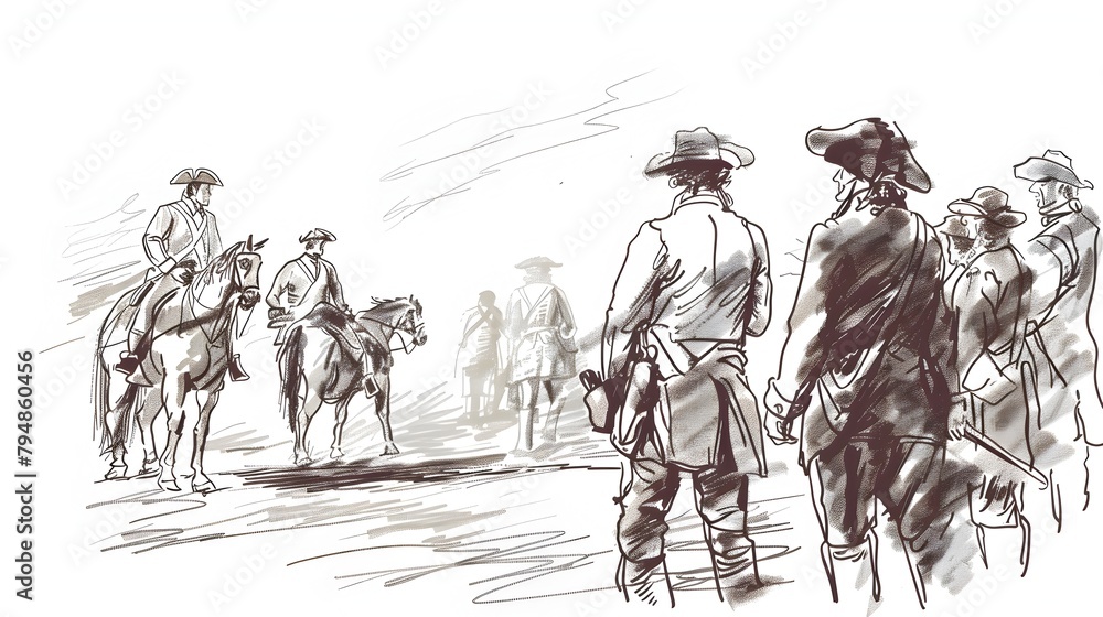 Obraz premium Historical Reenactment Scene with Costumed Figures on Horseback Commemorating America s Independence