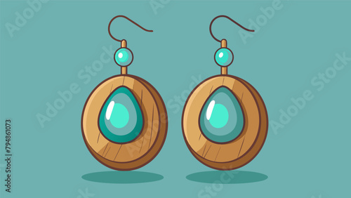 A pair of natureinspired earrings made from recycled wood and ethically mined turquoise stones demonstrating the beauty of combining