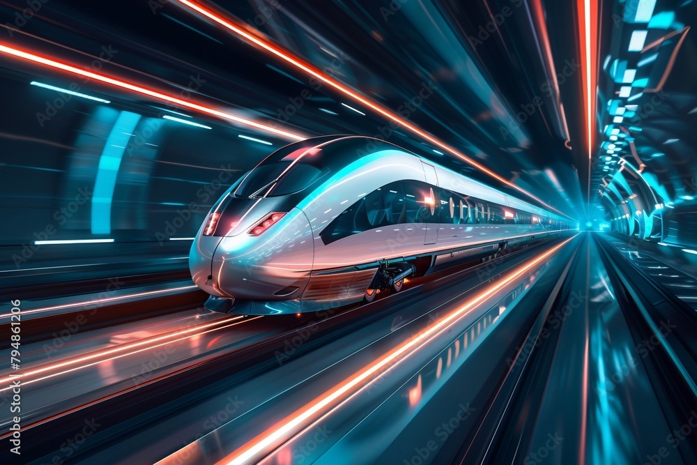 Fototapeta premium Futuristic subway system with high-speed trains and automatic platforms