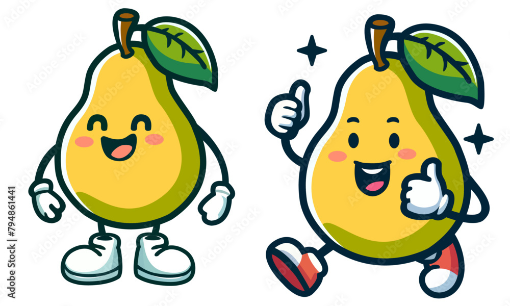 Obraz premium Cute avocado character illustration, for stickers, mascot, fruit character emotions