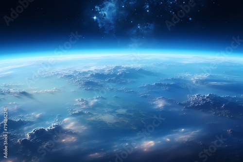 Blue planet Earth viewed from space, focusing on Africa and Europe, showing cloud patterns and atmosphere, space exploration concept