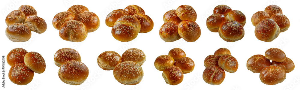 Freshly baked sesame buns isolated cut out png on transparent background