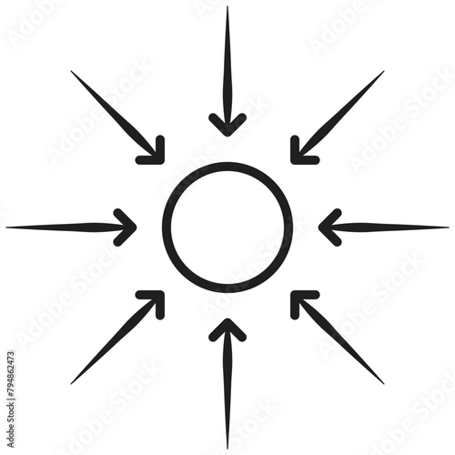 Arrows pointing in different directions. Arrows pointed to the center