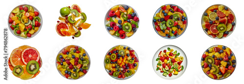 Fresh assorted fruit salad plates cut out png on transparent background