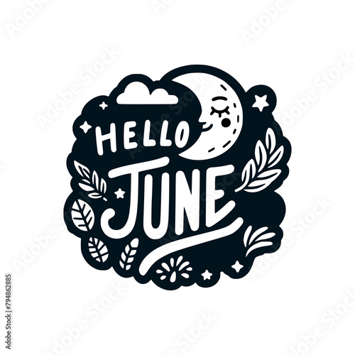 hello june text sticker tshirt vector illustration template design