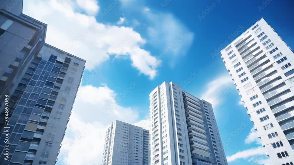 Monolithic high-rise buildings against a clear sky, the concept of building new districts
Monolithic high-rise buildings against a clear sky, the concept of building new districts