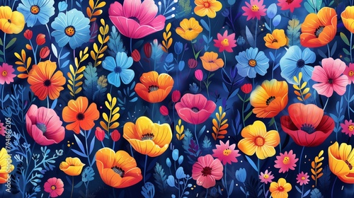 Colorful Poppy Bloom: Vector-Style Floral Background