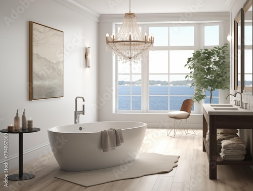 A Serene Bathroom with Ocean View in Daylight