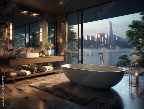 A Serene Evening in a Luxurious City View Bathroom © P-O-P