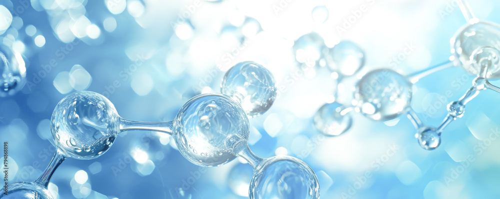 A blue and white image of water molecules