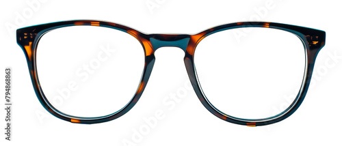 Tortoiseshell patterned eyeglasses isolated on transparent background photo
