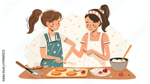 Mother and daughter having fun time while baking at