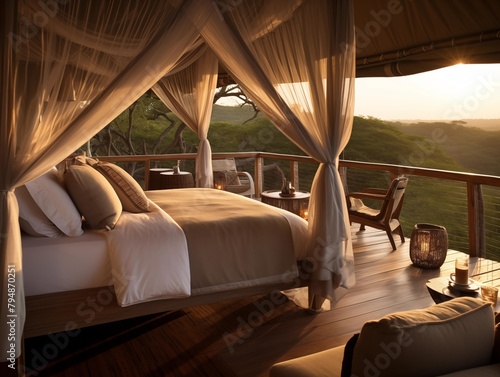 A Serene Sunset at a Luxurious Safari Lodge Bedroom © P-O-P