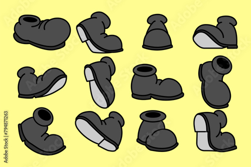 Vector set with cartoon retro mascot mascot monochrome illustrations. Vintage style 30s, 40s, 50s cartoon style