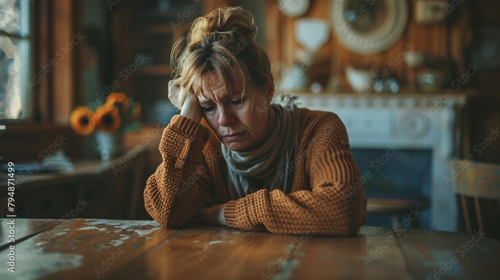 Distressed elderly woman sitting at home, shedding tears due to feeling unhappy and burdened by life and health concerns. Upset and solitary, the mature lady mourns and longs for companionship. Distressed elderly woman sitting at home, shedding tears due to feeling unhappy and burdened by life and health concerns. Upset and solitary, the mature lady mourns and longs for companionship.