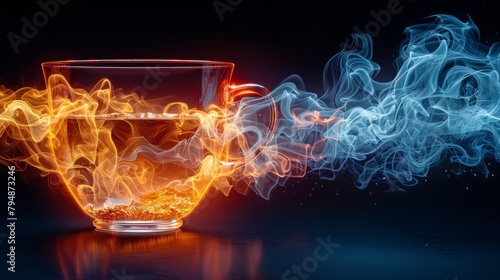 X-ray scan of a cup of coffee, revealing the liquid level and any additives.