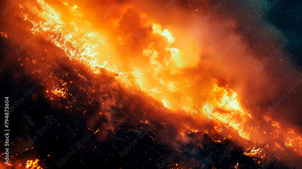 Mountain Biker's Fiery Descent. An intense scene captures a mountain biker's daring ride against a backdrop of a volcanic eruption, where adventure meets the raw power of nature. Mountain Biker's Fiery Descent. An intense scene captures a mountain biker's daring ride against a backdrop of a volcanic eruption, where adventure meets the raw power of nature.