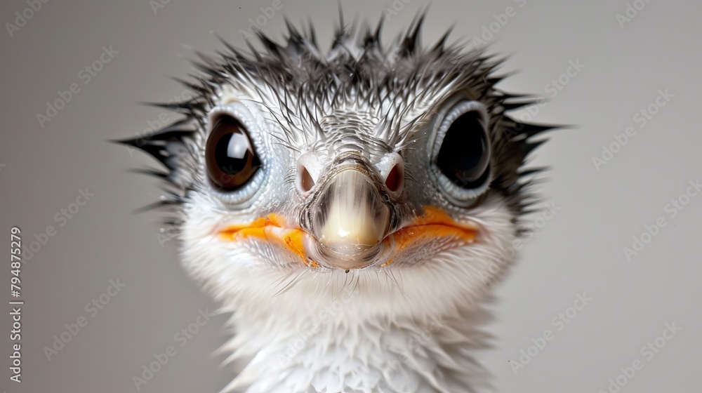 Obraz premium A tight shot of an ostrich's face adorned with abundant feathers atop its head