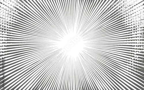 Radiant Sunbeam Halftone, Abstract White and Grey Radial Design on White Background, Generative AI