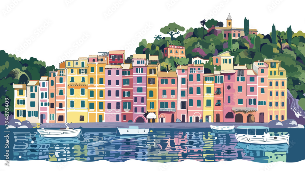 Portofino Ligurian coast Italy Hand drawn style vector