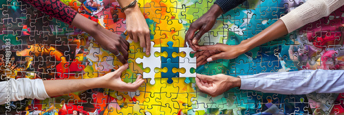 Multicultural Hands Holding Puzzle Piece with Employees' Rights Text, Symbolizing Unity and Equality photo