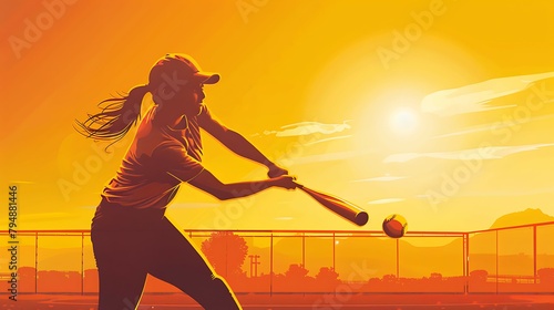 illustration of woman playing softball, international softball day