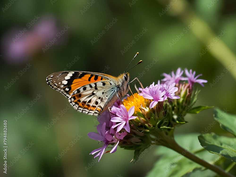photo selective focus shot of speckled wood butterfly on a little flower photo selective focus shot of speckled wood butterfly on a little flower