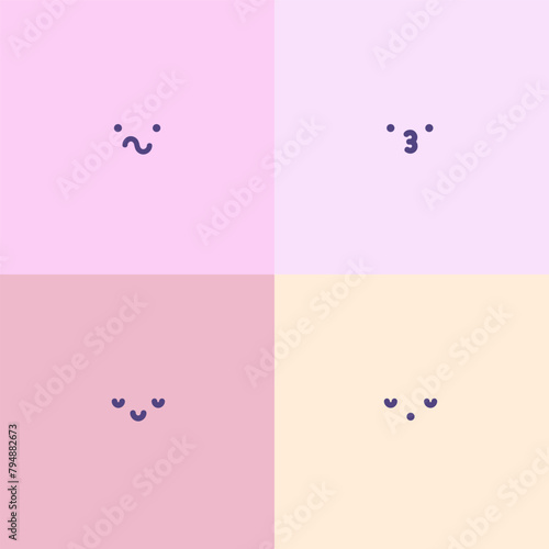 Colorful cartoon character face circle avatar illustration set. Set of Cute Faces. Avatars in pastel colors. Face expression isolated vector icons, funny cartoon emoji sad, fall in love and smile