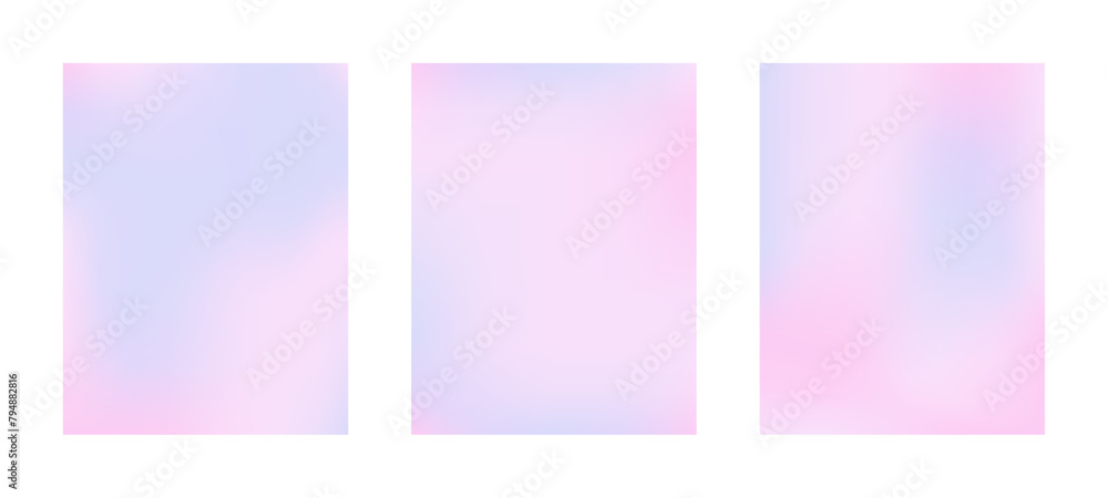 Gradient backgrounds vector set in pastel colors. Gradient wallpapers Cute and minimalist style posters, Photo frame cover with pastel colorful. Modern wallpaper design for social media, poster