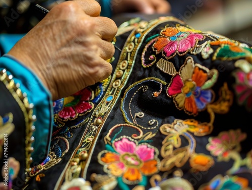 Traditional Mexican Charro Suit Close-up Detail - Elegant Embroidered Western Wear photo