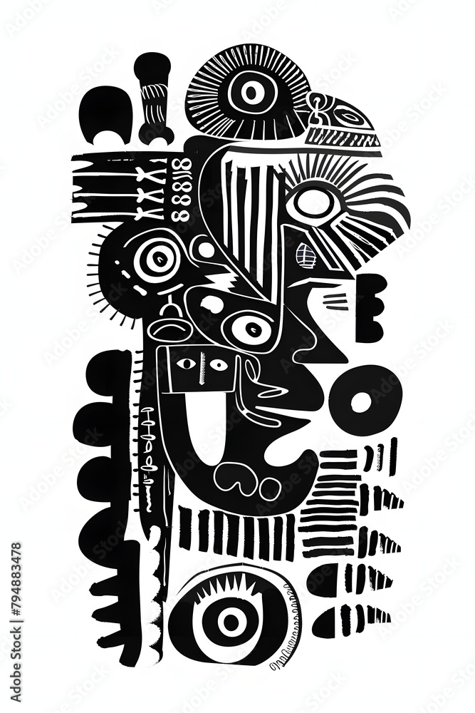black white african abstract art poster