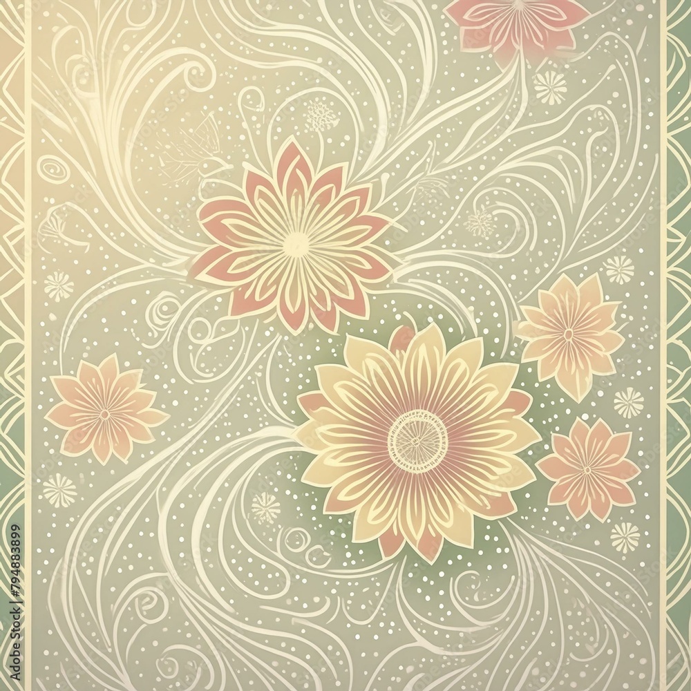 Floral design, ceramic vase tile abstract background; symmetric illustration