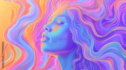  Woman's face with waving hair against multicolored backdrop © Mikus