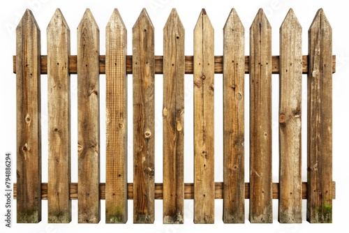 Rustic wooden fence, cut out, white background