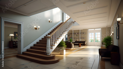 Luxury Interior Stair Hall with Fine Furnishings and Refined Design