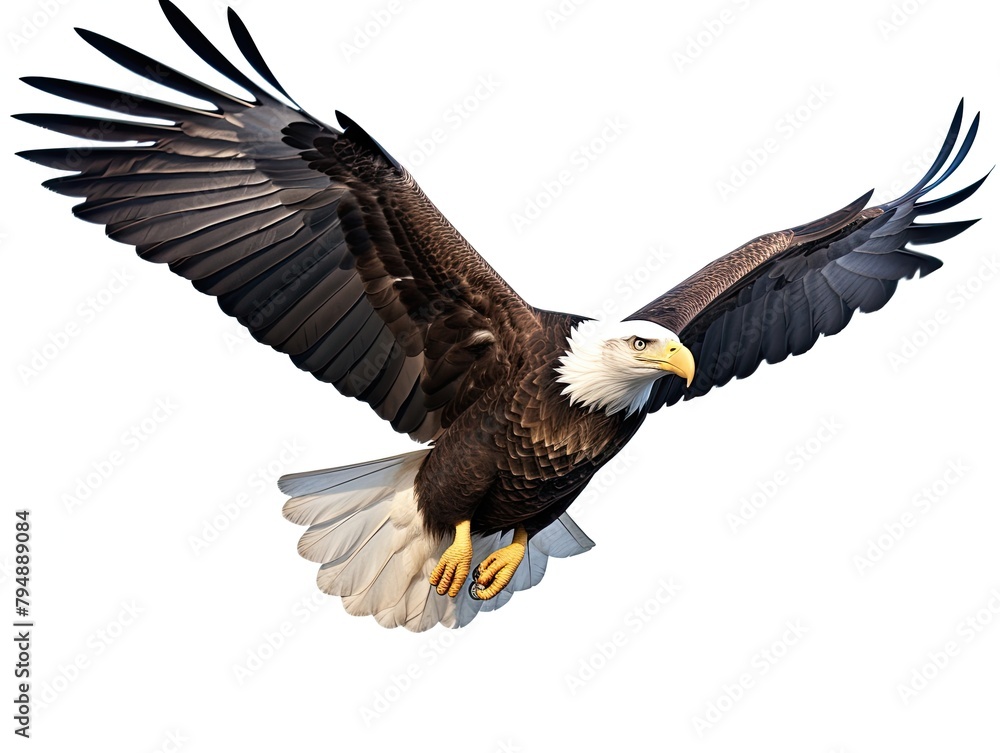 Bald Eagle Isolated on White Background, Adult Flying Eagle Isolated on White Background Bald Eagle Isolated on White Background, Adult Flying Eagle Isolated on White Background