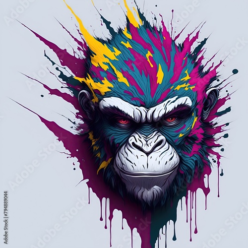 Ape head splash style of colorful paint photo