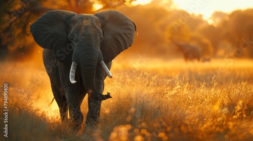 African elephants, due to their large size and gentle demeanor It is considered an outstanding symbol of wildlife on this continent. The golden sunlight filtering through the trees adds to the charm