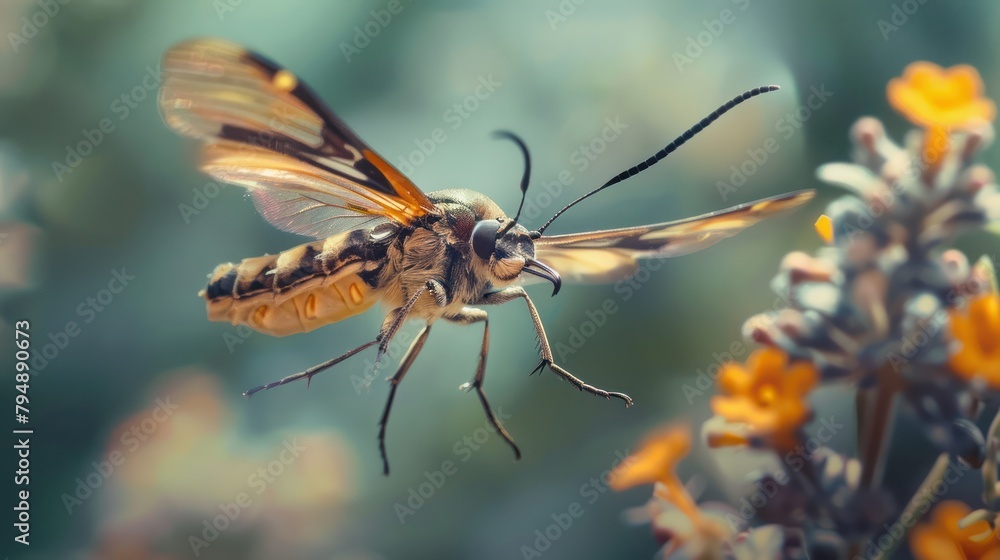 A Stunning close-up image of a flying insect. It shows off its delicate wings and intricate patterns in mesmerizing detail. A Stunning close-up image of a flying insect. It shows off its delicate wings and intricate patterns in mesmerizing detail.
